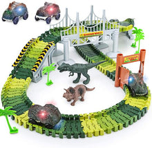 Load image into Gallery viewer, 156pc Dinosaur World Road Race,Flexible Track Playset and 2 pcs Cool Dinosaur car