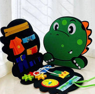 Montessori Felt Busy Board + Dino Guide Book — No Screens, No Glue, No Mess