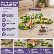 Charger l'image dans la galerie, Dinosaur Track Adventure – Flexible racetrack with light-up train