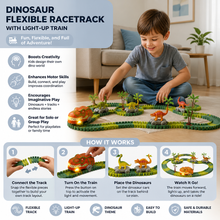 Charger l'image dans la galerie, Dinosaur Track Adventure – Flexible racetrack with light-up train