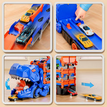 Load image into Gallery viewer, DinoSwallow Transporter Truck: 2-in-1 Race Track &amp; Car-Eating Dinosaur Hauler