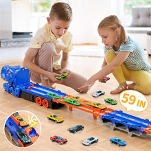 Load image into Gallery viewer, DinoSwallow Transporter Truck: 2-in-1 Race Track &amp; Car-Eating Dinosaur Hauler
