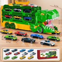 Load image into Gallery viewer, DinoSwallow Transporter Truck: 2-in-1 Race Track &amp; Car-Eating Dinosaur Hauler