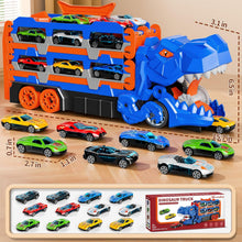 Load image into Gallery viewer, DinoSwallow Transporter Truck: 2-in-1 Race Track &amp; Car-Eating Dinosaur Hauler