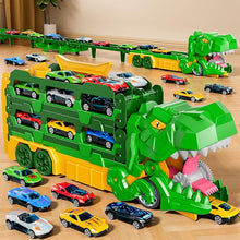 Load image into Gallery viewer, DinoSwallow Transporter Truck: 2-in-1 Race Track &amp; Car-Eating Dinosaur Hauler