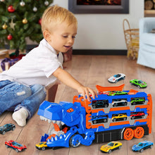 Load image into Gallery viewer, DinoSwallow Transporter Truck: 2-in-1 Race Track &amp; Car-Eating Dinosaur Hauler