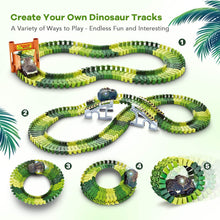 Load image into Gallery viewer, 156pc Dinosaur World Road Race,Flexible Track Playset and 2 pcs Cool Dinosaur car